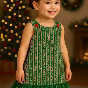 Girl's Retro Christmas Jumper Dress, Size 4–5, Handmade, Vintage 1970's Cotton